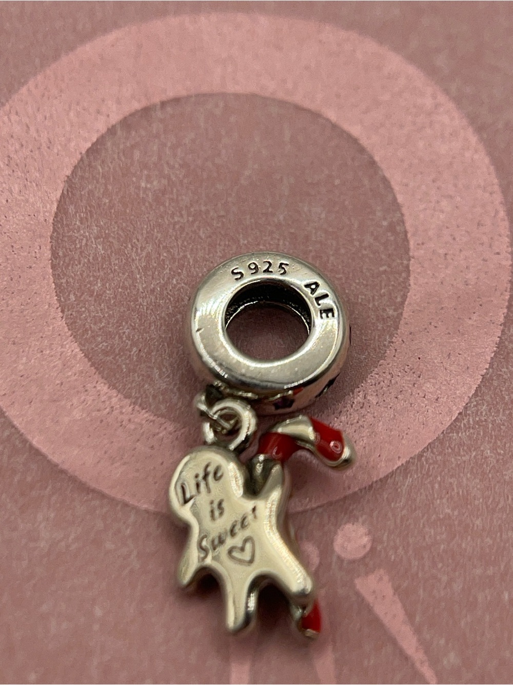 Pandora Gingerbread Man Candy Cane Silver Dangle Charm - Picture 6 of 8